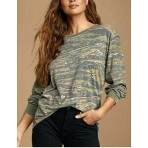 We The Free People Womens Arielle Printed Tiger Combo Pullover Tops Sz Small NEW